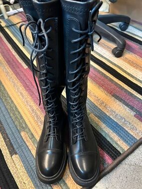 Women's Black Lace-Up Knee-High Boots